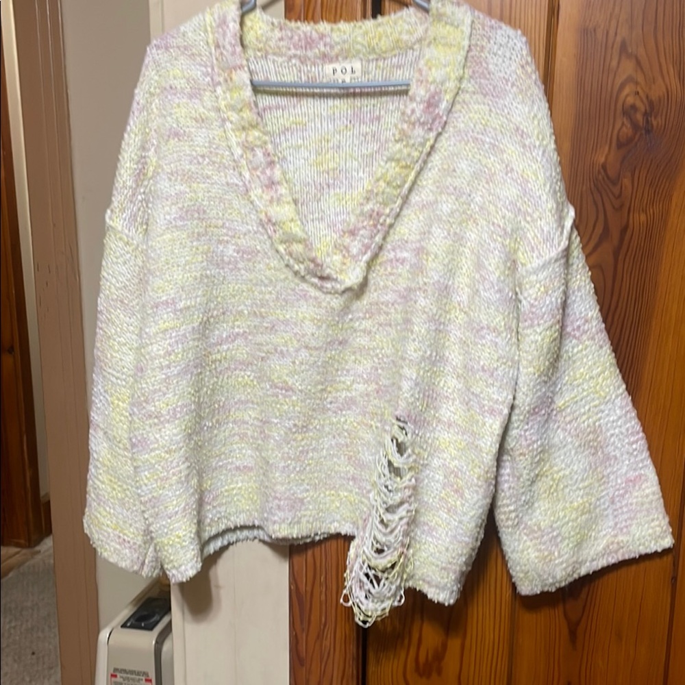Poof! Cream V-Neck Chunky Knit Sweater